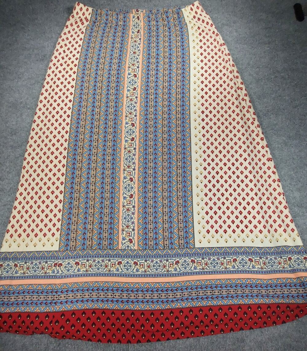 Cato Boho Peasant Maxi Skirt Tyrolean Floral Vertical Stripe Border Plus 18/20